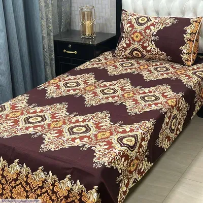 Single Bed Printed Bedsheet Set Brown Crystal Cotton thumbnail 2