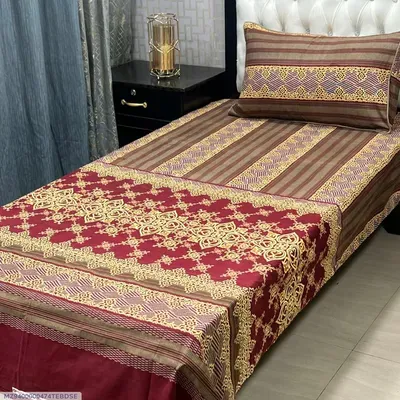 Bed Set Red Gold Patterned 2 Piece Cotton thumbnail 2