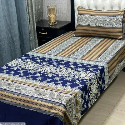 Blue Striped Cotton Bedsheet Set for Single Bed thumbnail 2