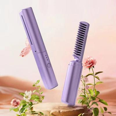 Ceramic Corded Electric Hair Straightener Brush - Elegant Purple with Smooth Salon Quality