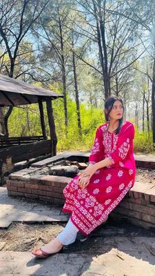 1 Pc Women's Stitched Linen Embroidered Kurta thumbnail 4